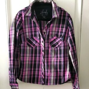 Womens Firefly purple plaid button down cabincore heavy cotton shirt. Size M.